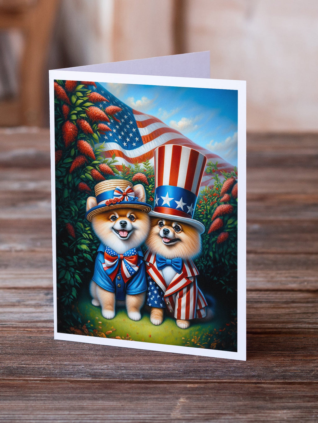 All American Pomeranian Greeting Cards Pack of 8 Blank Cards with Envelopes Whimsical A7 Size 5x7