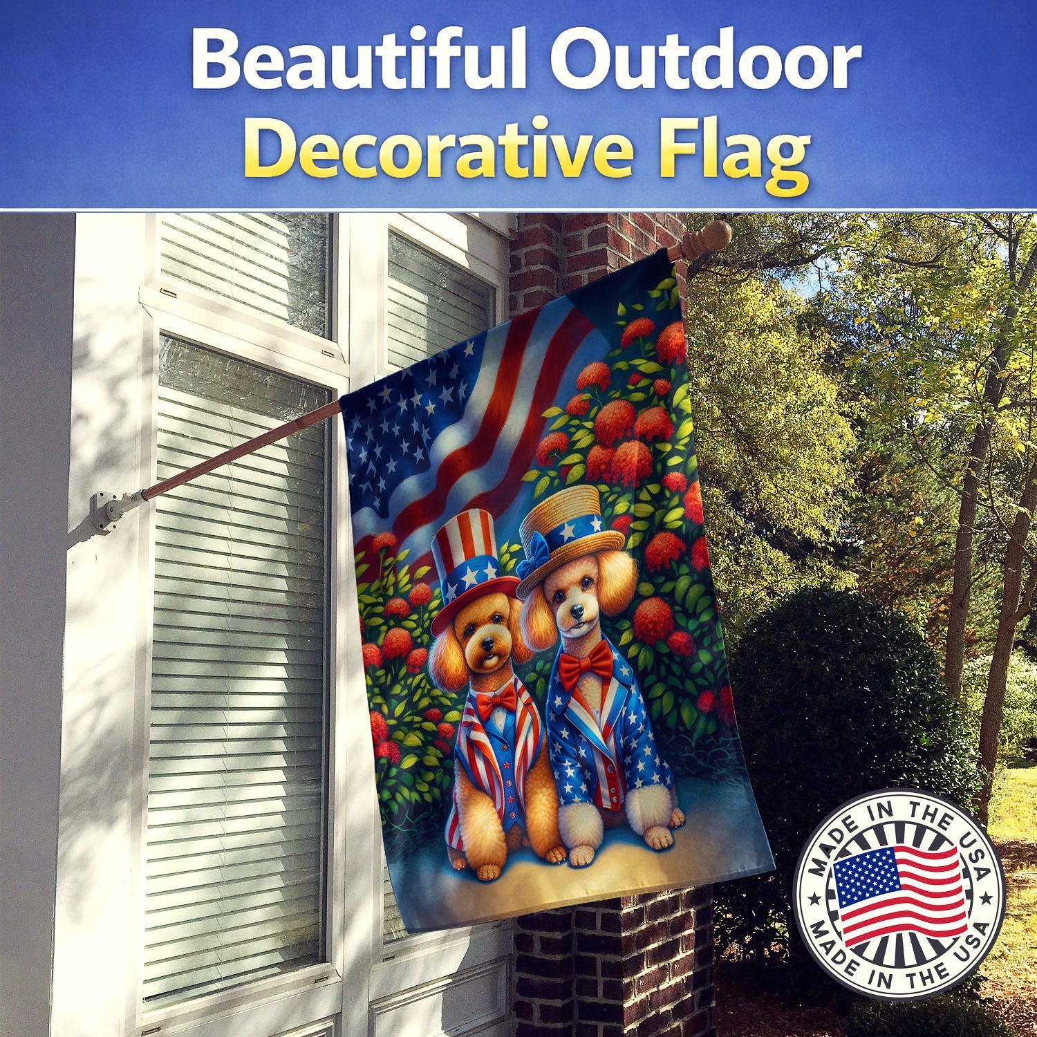 All American Poodle House Flag 28x40 Porch Sleeve Pole Decorative Outside Yard Banner Artwork Wall Hanging, Polyester