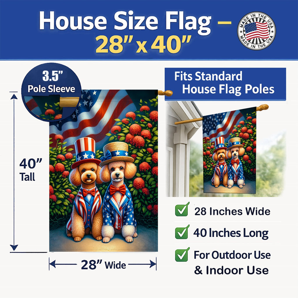 All American Poodle House Flag 28x40 Porch Sleeve Pole Decorative Outside Yard Banner Artwork Wall Hanging, Polyester