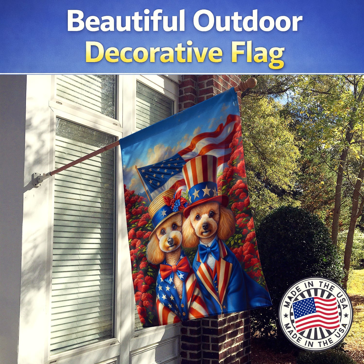 All American Poodle House Flag 28x40 Porch Sleeve Pole Decorative Outside Yard Banner Artwork Wall Hanging, Polyester