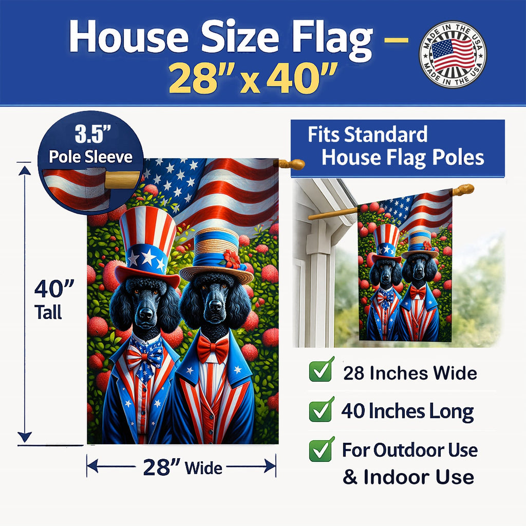 All American Poodle House Flag 28x40 Porch Sleeve Pole Decorative Outside Yard Banner Artwork Wall Hanging, Polyester