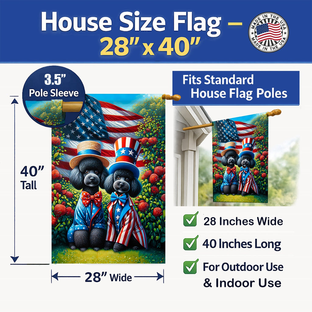 All American Poodle House Flag 28x40 Porch Sleeve Pole Decorative Outside Yard Banner Artwork Wall Hanging, Polyester