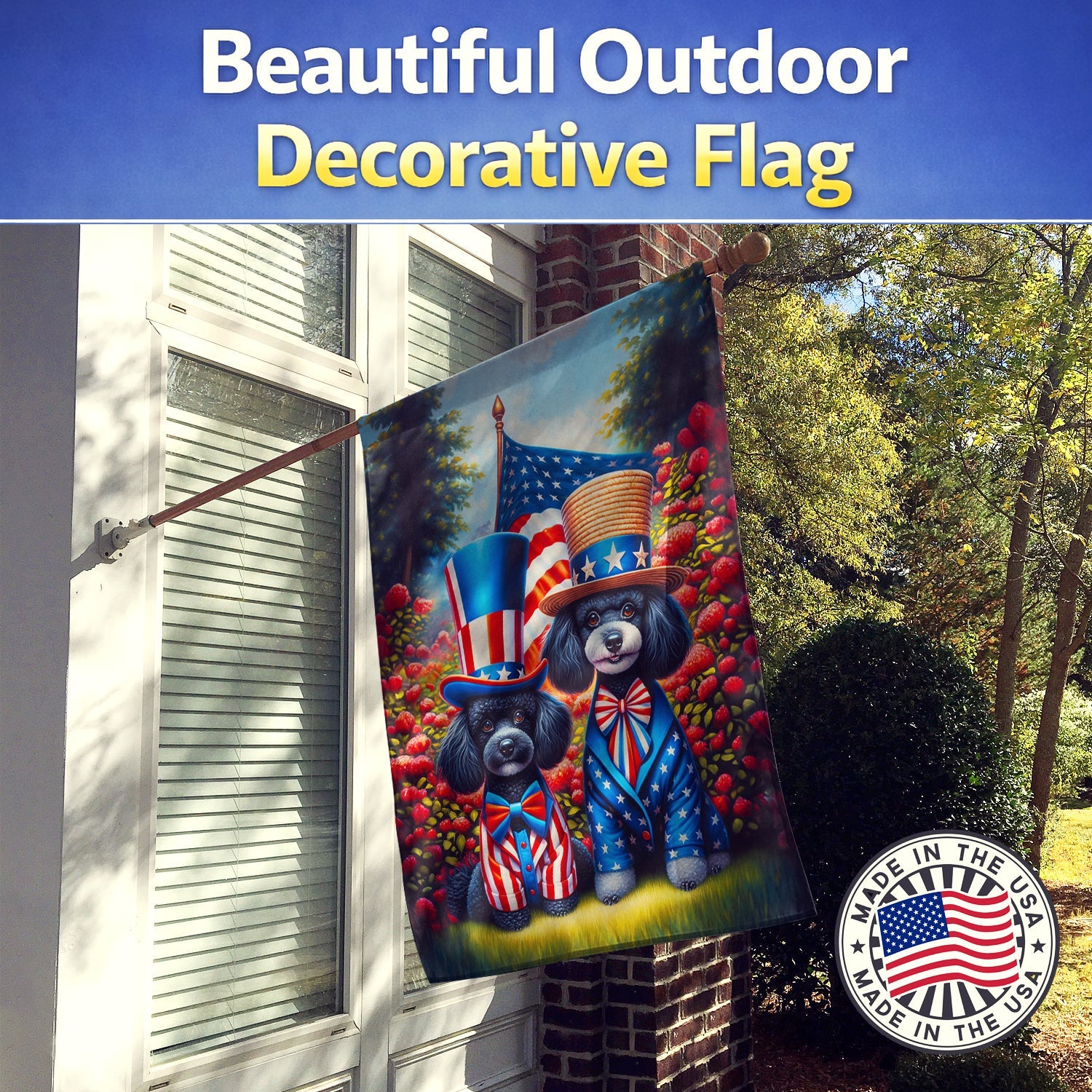 All American Poodle House Flag 28x40 Porch Sleeve Pole Decorative Outside Yard Banner Artwork Wall Hanging, Polyester