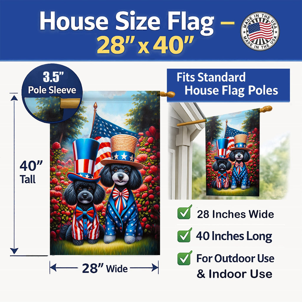 All American Poodle House Flag 28x40 Porch Sleeve Pole Decorative Outside Yard Banner Artwork Wall Hanging, Polyester