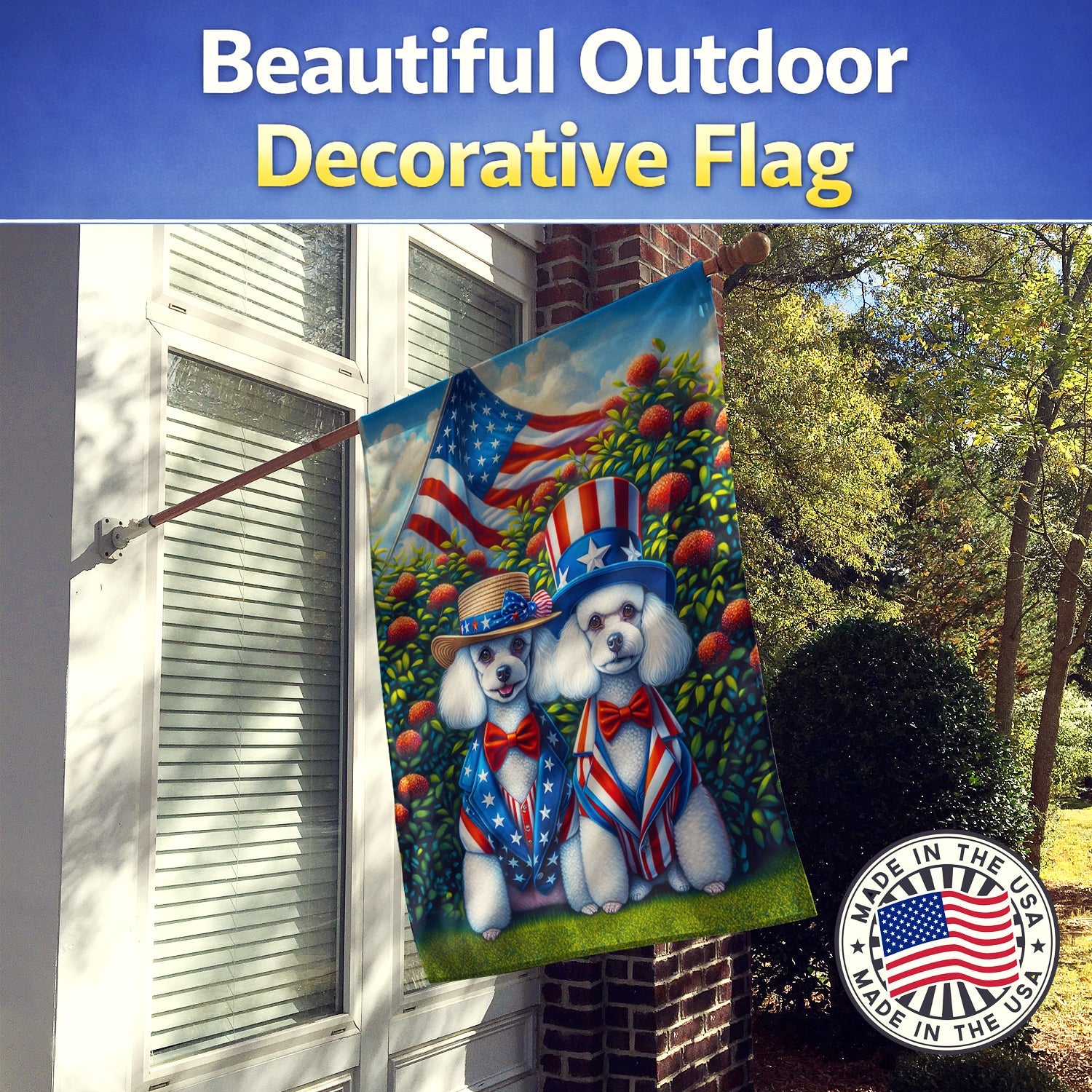 All American Poodle House Flag 28x40 Porch Sleeve Pole Decorative Outside Yard Banner Artwork Wall Hanging, Polyester