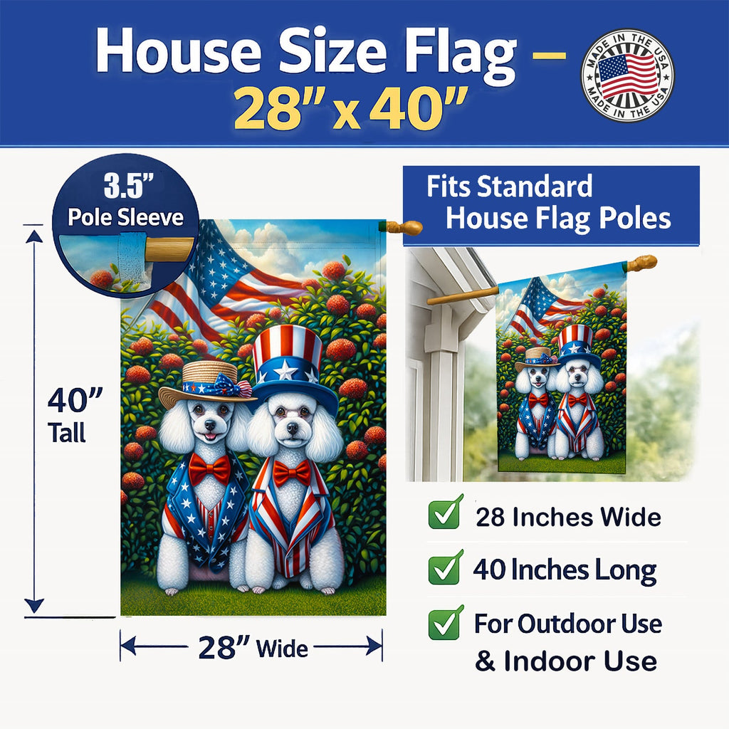 All American Poodle House Flag 28x40 Porch Sleeve Pole Decorative Outside Yard Banner Artwork Wall Hanging, Polyester
