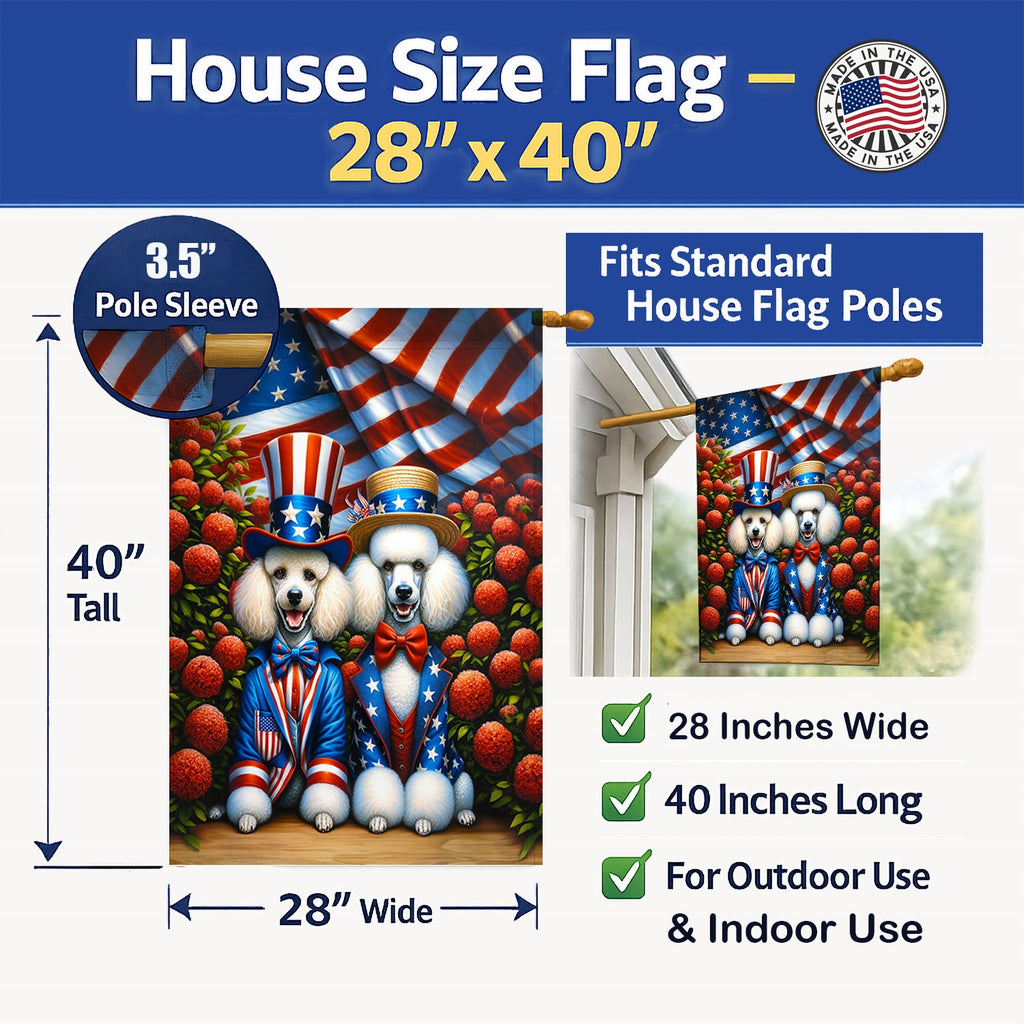 All American Poodle House Flag 28x40 Porch Sleeve Pole Decorative Outside Yard Banner Artwork Wall Hanging, Polyester