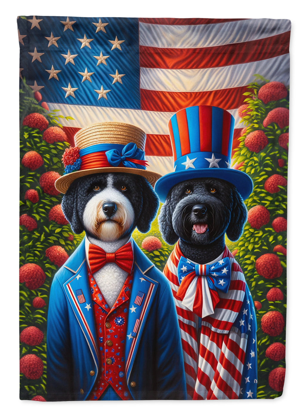 All American Portuguese Water Dog House Flag 28x40 Porch Sleeve Pole Decorative Outside Yard Banner Artwork Wall Hanging, Polyester