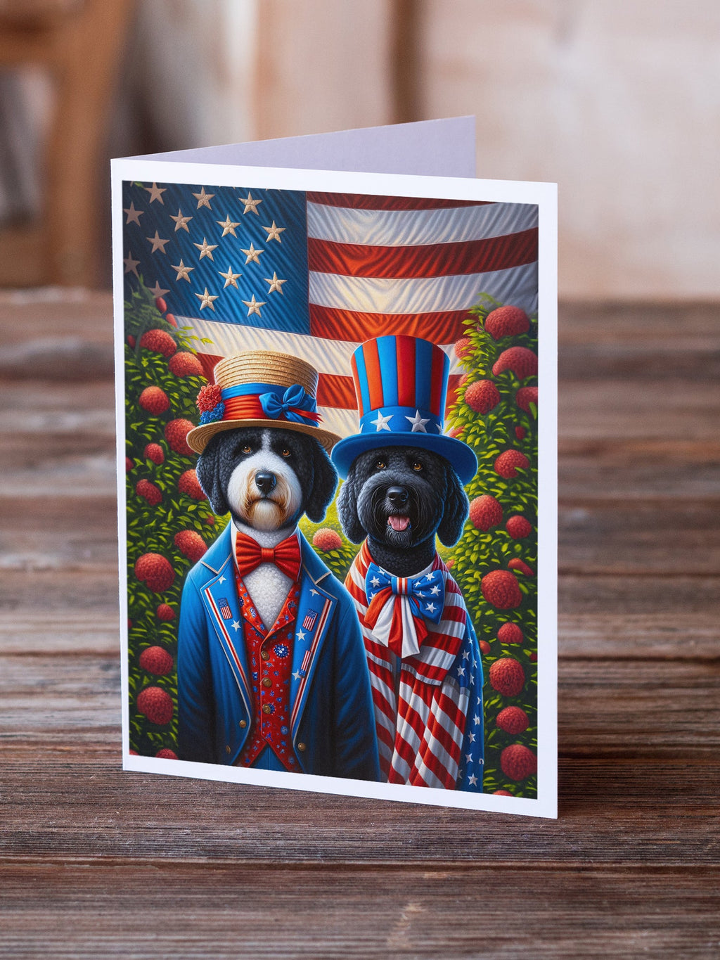 All American Portuguese Water Dog Greeting Cards Pack of 8 Blank Cards with Envelopes Whimsical A7 Size 5x7