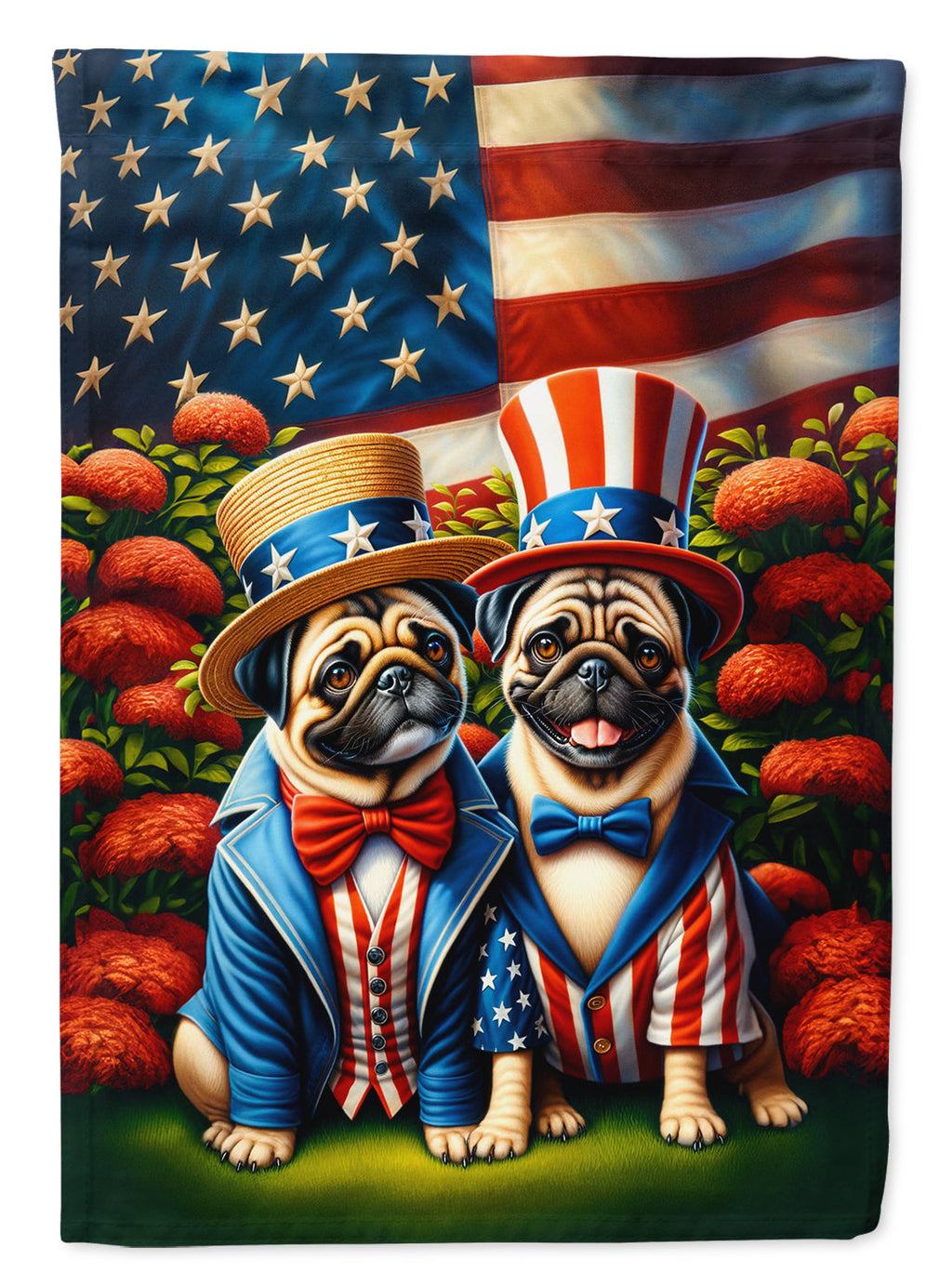 All American Pug House Flag 28x40 Porch Sleeve Pole Decorative Outside Yard Banner Artwork Wall Hanging, Polyester