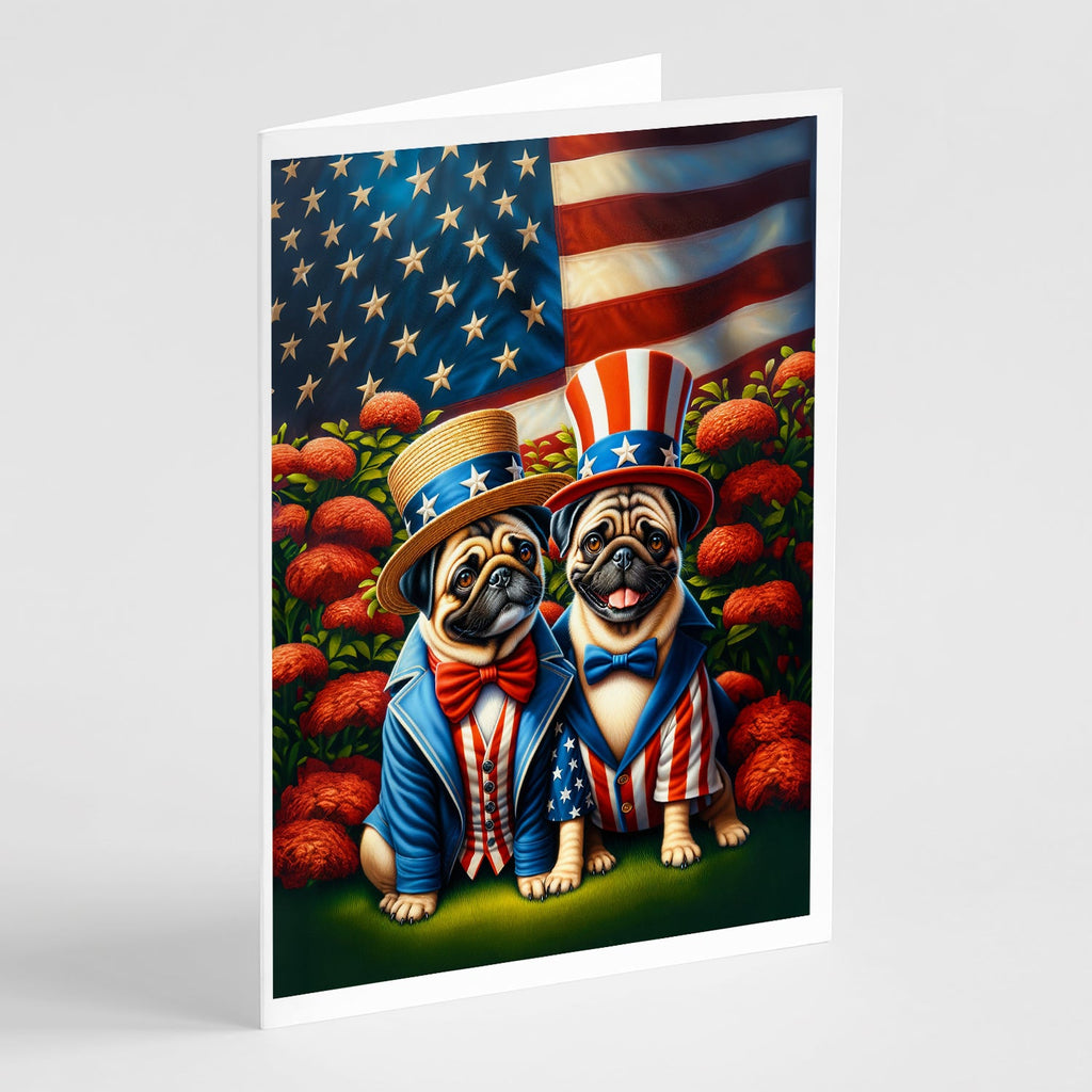 All American Pug Greeting Cards Pack of 8 Blank Cards with Envelopes Whimsical A7 Size 5x7