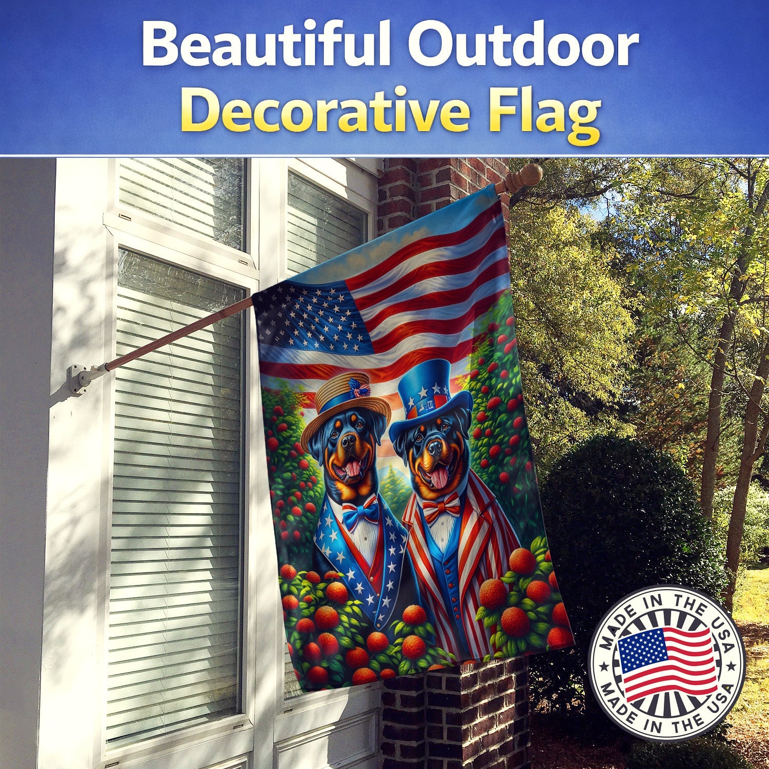 All American Rottweiler House Flag 28x40 Porch Sleeve Pole Decorative Outside Yard Banner Artwork Wall Hanging, Polyester