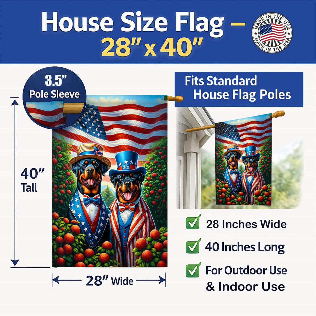 All American Rottweiler House Flag 28x40 Porch Sleeve Pole Decorative Outside Yard Banner Artwork Wall Hanging, Polyester