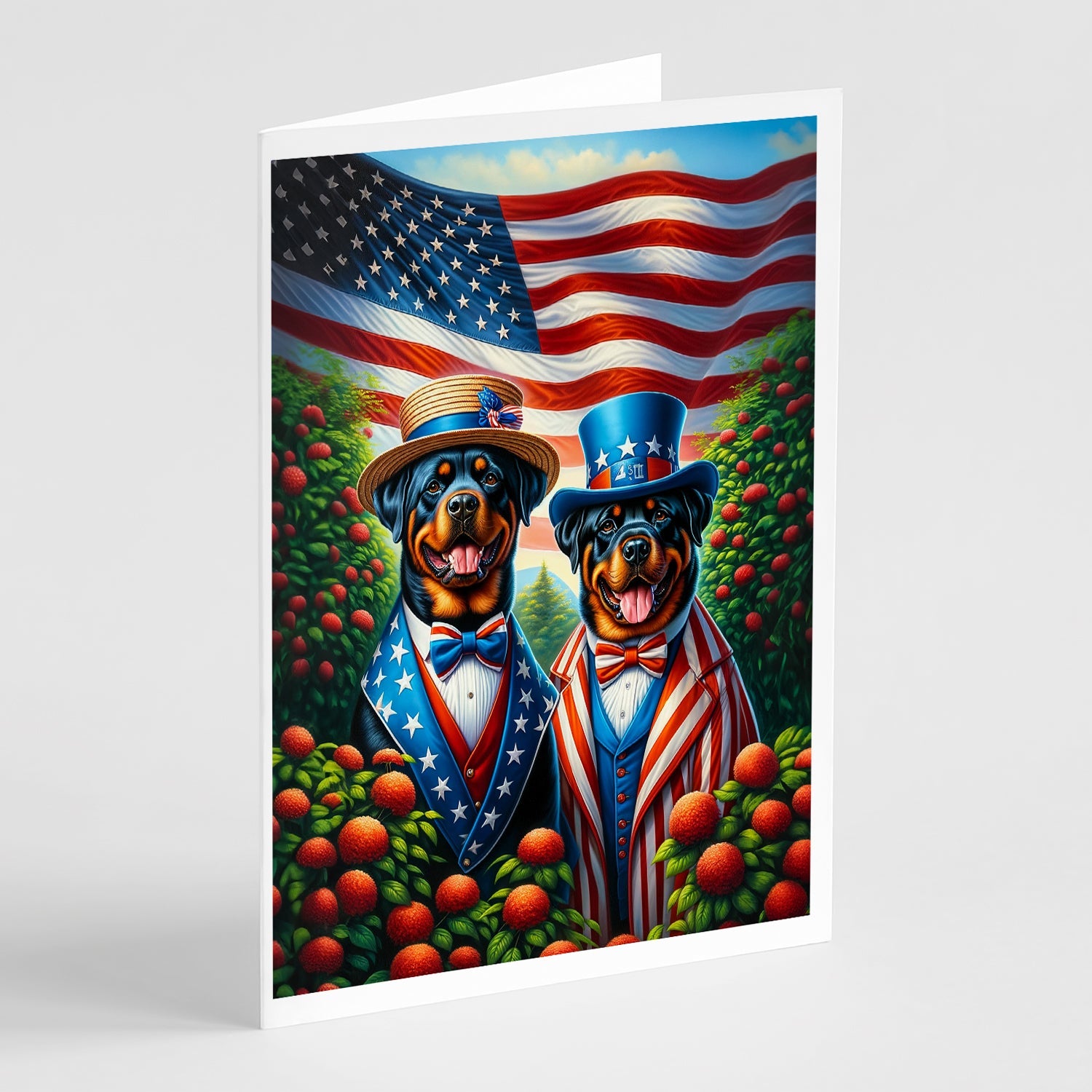 All American Rottweiler Greeting Cards Pack of 8 Blank Cards with Envelopes Whimsical A7 Size 5x7
