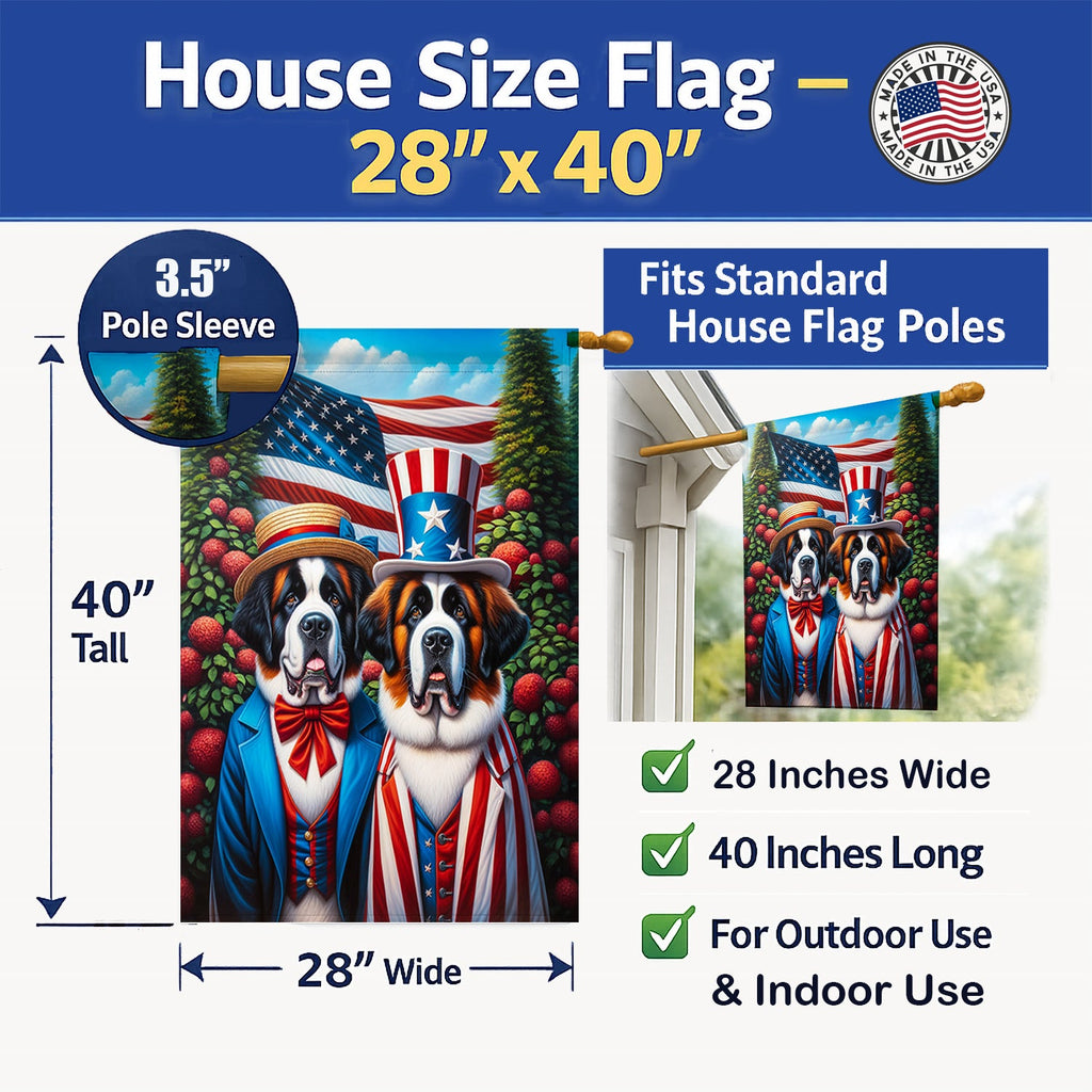 All American Saint Bernard House Flag 28x40 Porch Sleeve Pole Decorative Outside Yard Banner Artwork Wall Hanging, Polyester