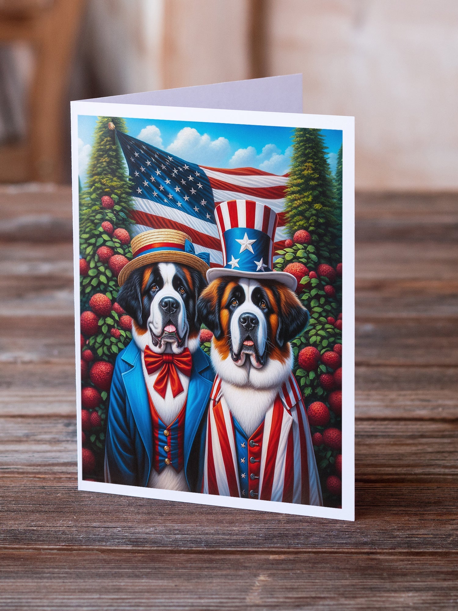 All American Saint Bernard Greeting Cards Pack of 8 Blank Cards with Envelopes Whimsical A7 Size 5x7