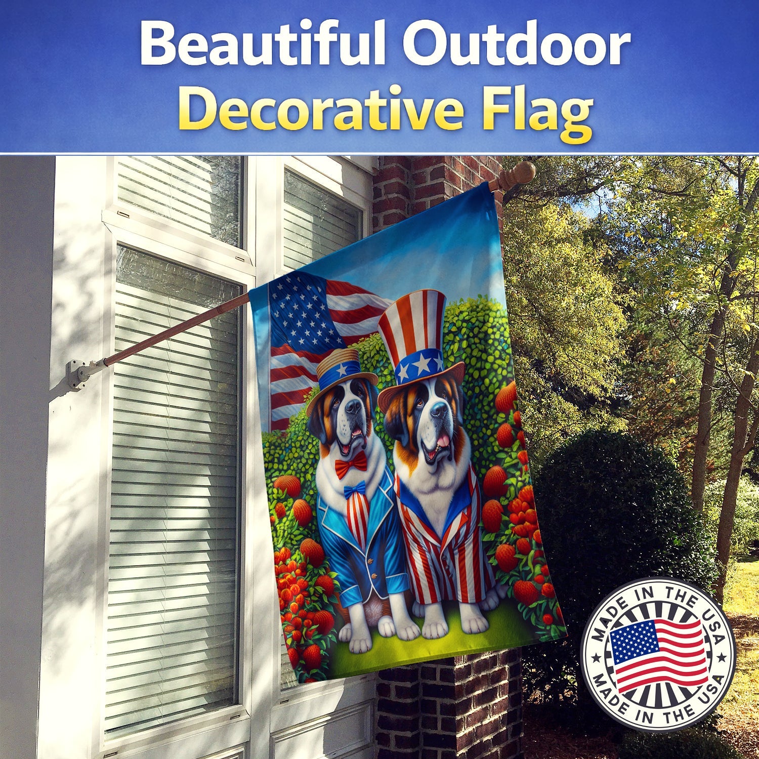 All American Saint Bernard House Flag 28x40 Porch Sleeve Pole Decorative Outside Yard Banner Artwork Wall Hanging, Polyester