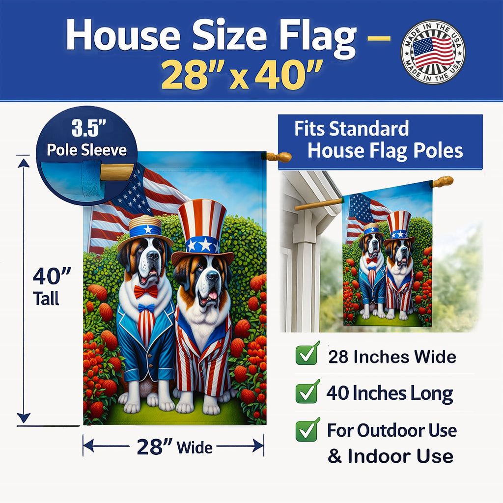 All American Saint Bernard House Flag 28x40 Porch Sleeve Pole Decorative Outside Yard Banner Artwork Wall Hanging, Polyester
