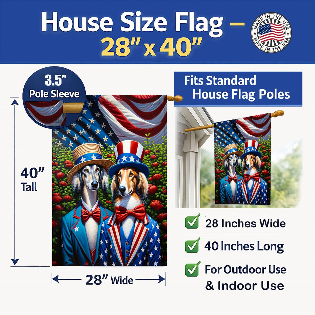All American Saluki House Flag 28x40 Porch Sleeve Pole Decorative Outside Yard Banner Artwork Wall Hanging, Polyester