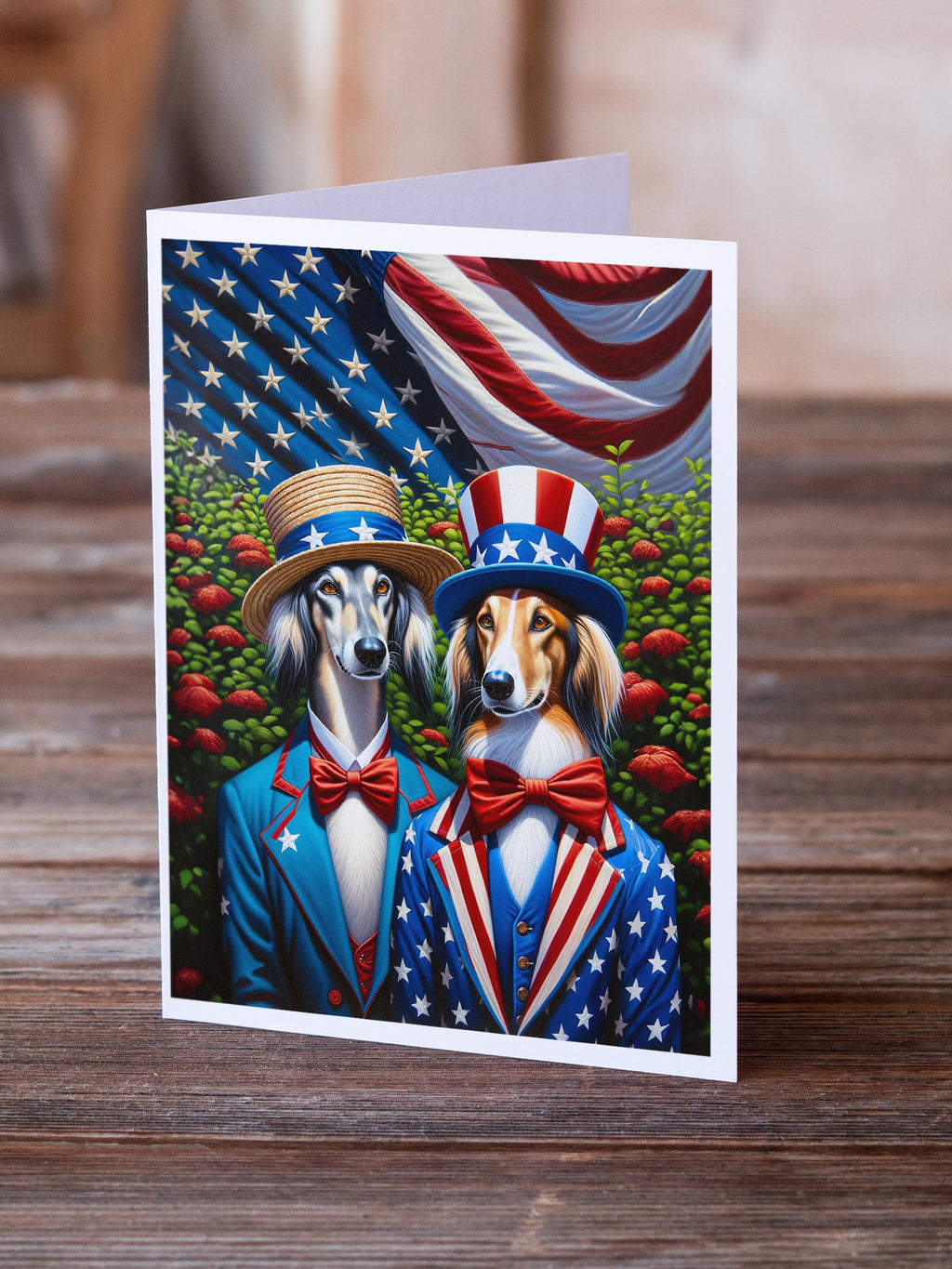 All American Saluki Greeting Cards Pack of 8 Blank Cards with Envelopes Whimsical A7 Size 5x7