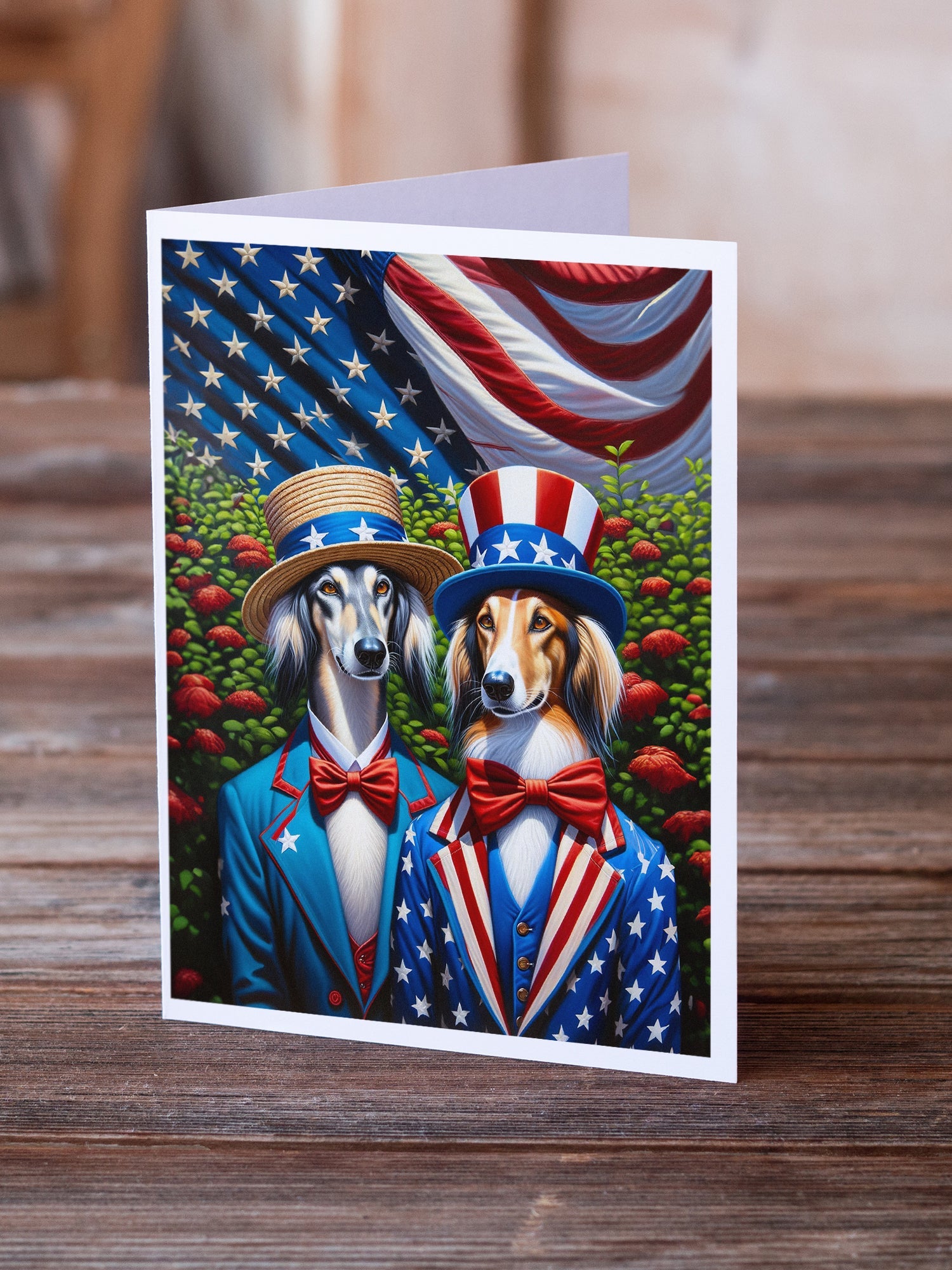All American Saluki Greeting Cards Pack of 8 Blank Cards with Envelopes Whimsical A7 Size 5x7