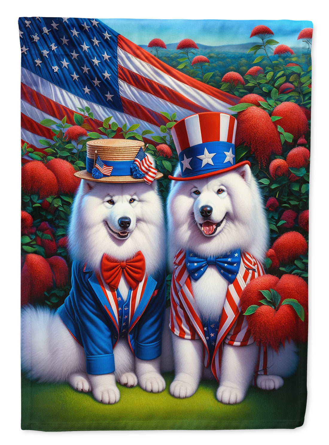 All American Samoyed House Flag 28x40 Porch Sleeve Pole Decorative Outside Yard Banner Artwork Wall Hanging, Polyester
