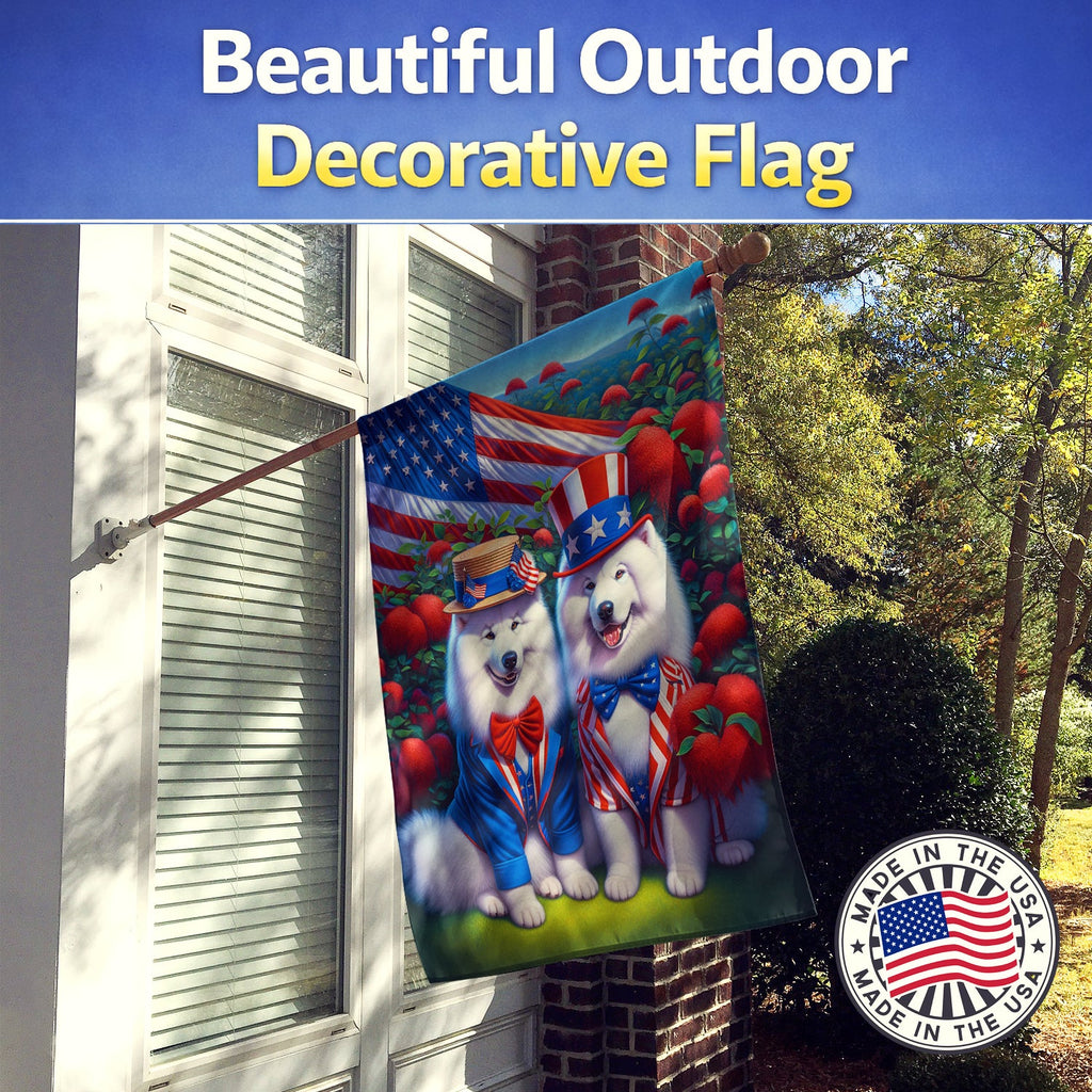 All American Samoyed House Flag 28x40 Porch Sleeve Pole Decorative Outside Yard Banner Artwork Wall Hanging, Polyester