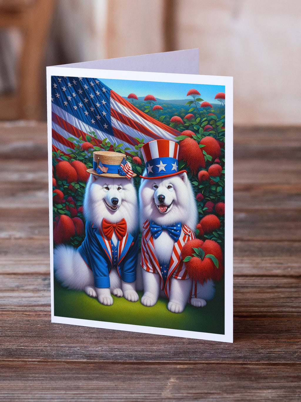 All American Samoyed Greeting Cards Pack of 8 Blank Cards with Envelopes Whimsical A7 Size 5x7