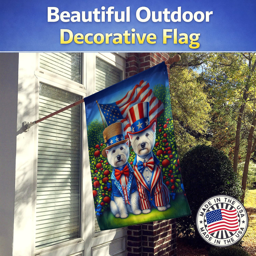 All American Westie House Flag 28x40 Porch Sleeve Pole Decorative Outside Yard Banner Artwork Wall Hanging, Polyester