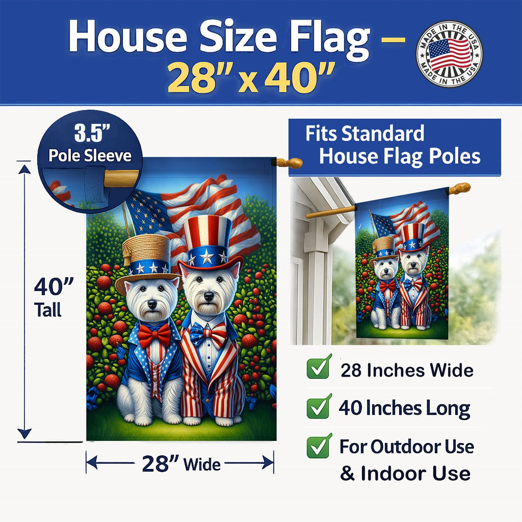 All American Westie House Flag 28x40 Porch Sleeve Pole Decorative Outside Yard Banner Artwork Wall Hanging, Polyester