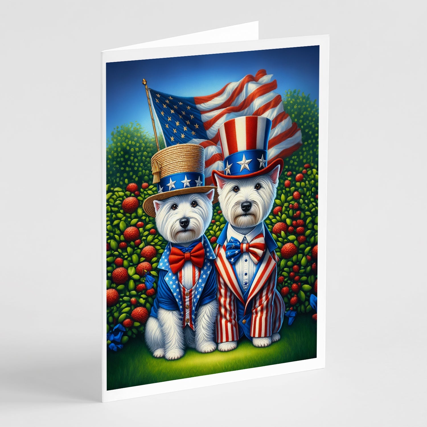 All American Westie Greeting Cards Pack of 8 Blank Cards with Envelopes Whimsical A7 Size 5x7