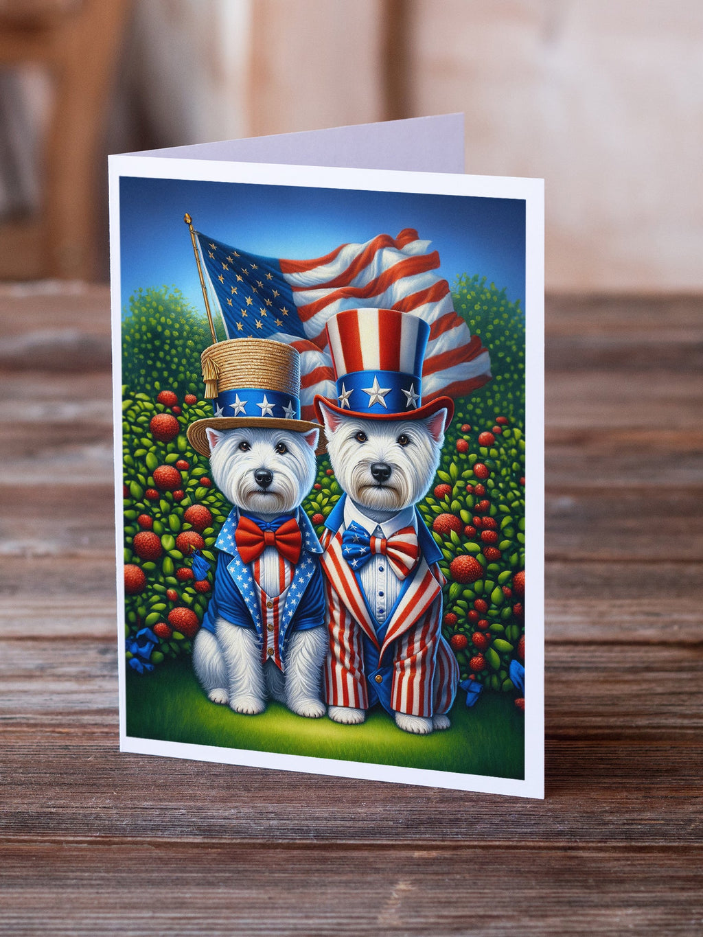 All American Westie Greeting Cards Pack of 8 Blank Cards with Envelopes Whimsical A7 Size 5x7