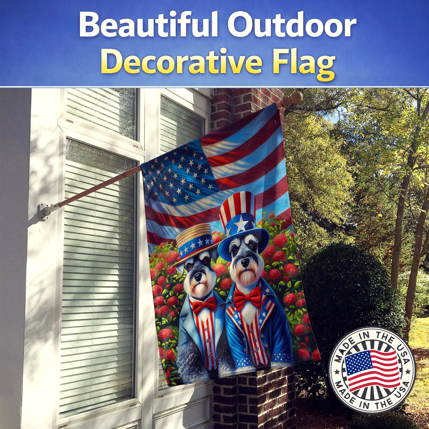 All American Schnauzer House Flag 28x40 Porch Sleeve Pole Decorative Outside Yard Banner Artwork Wall Hanging, Polyester