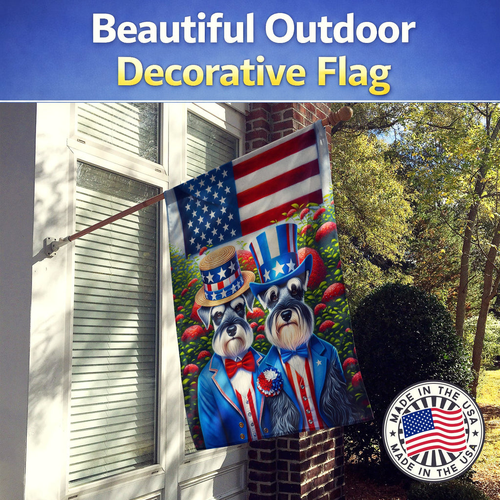 All American Schnauzer House Flag 28x40 Porch Sleeve Pole Decorative Outside Yard Banner Artwork Wall Hanging, Polyester
