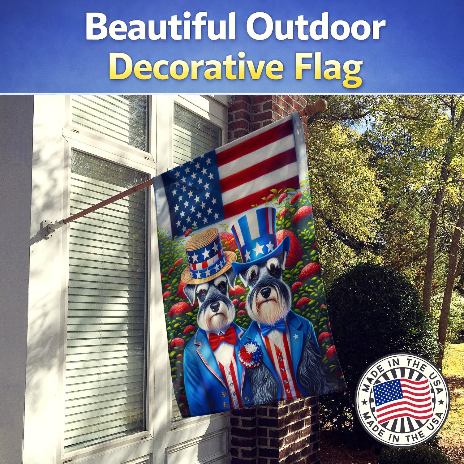 All American Schnauzer House Flag 28x40 Porch Sleeve Pole Decorative Outside Yard Banner Artwork Wall Hanging, Polyester
