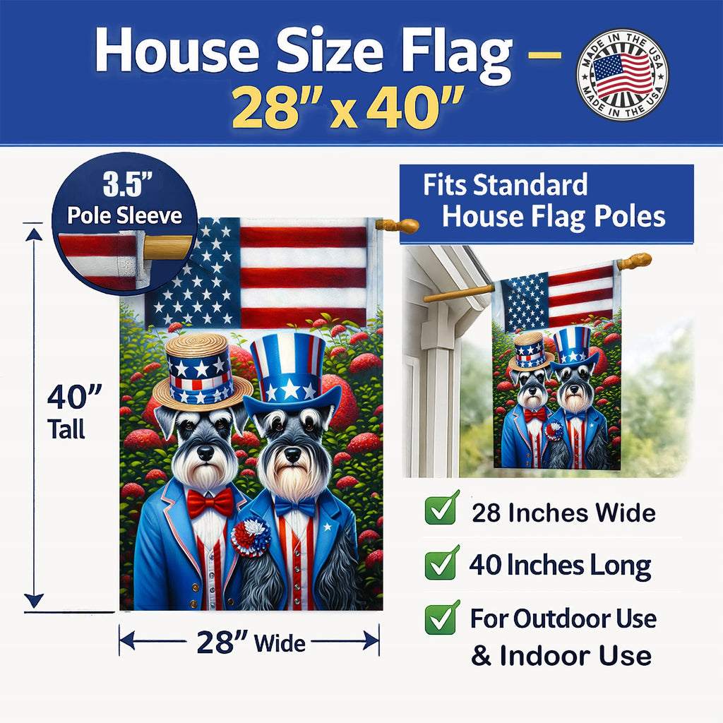 All American Schnauzer House Flag 28x40 Porch Sleeve Pole Decorative Outside Yard Banner Artwork Wall Hanging, Polyester