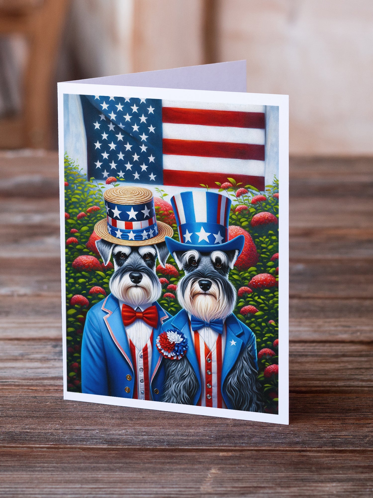 All American Schnauzer Greeting Cards Pack of 8 Blank Cards with Envelopes Whimsical A7 Size 5x7