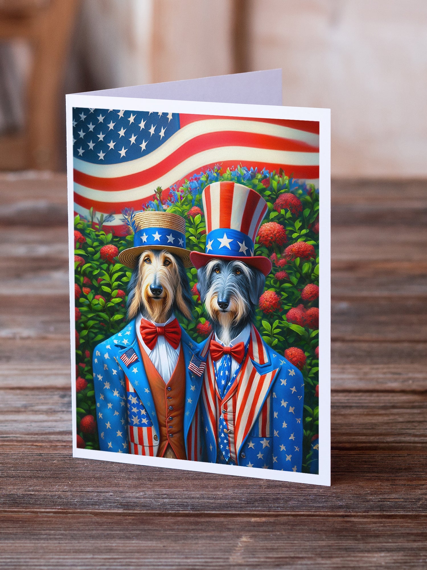 All American Scottish Deerhound Greeting Cards Pack of 8 Blank Cards with Envelopes Whimsical A7 Size 5x7