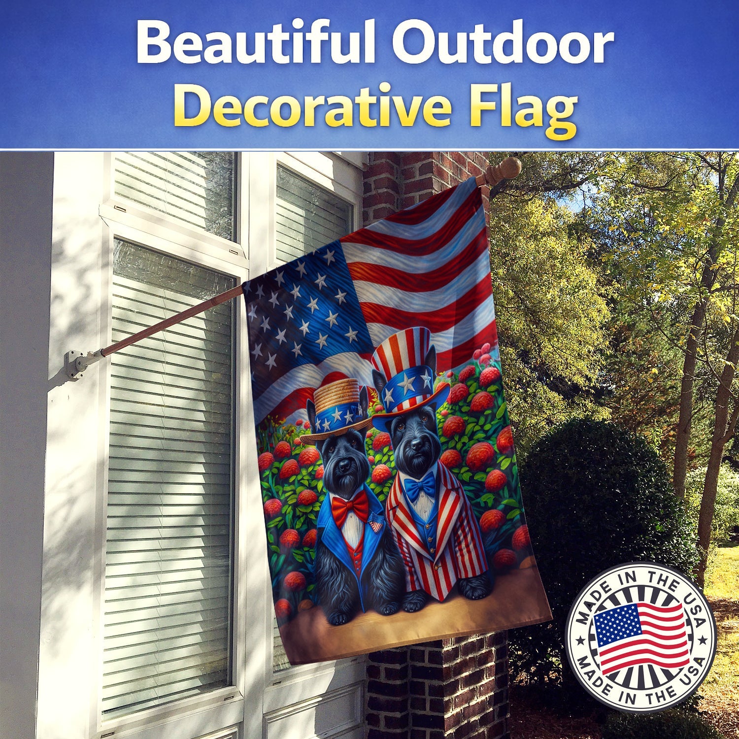 All American Scottish Terrier House Flag 28x40 Porch Sleeve Pole Decorative Outside Yard Banner Artwork Wall Hanging, Polyester