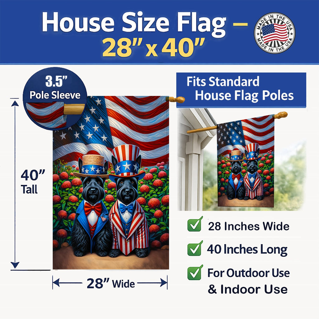 All American Scottish Terrier House Flag 28x40 Porch Sleeve Pole Decorative Outside Yard Banner Artwork Wall Hanging, Polyester