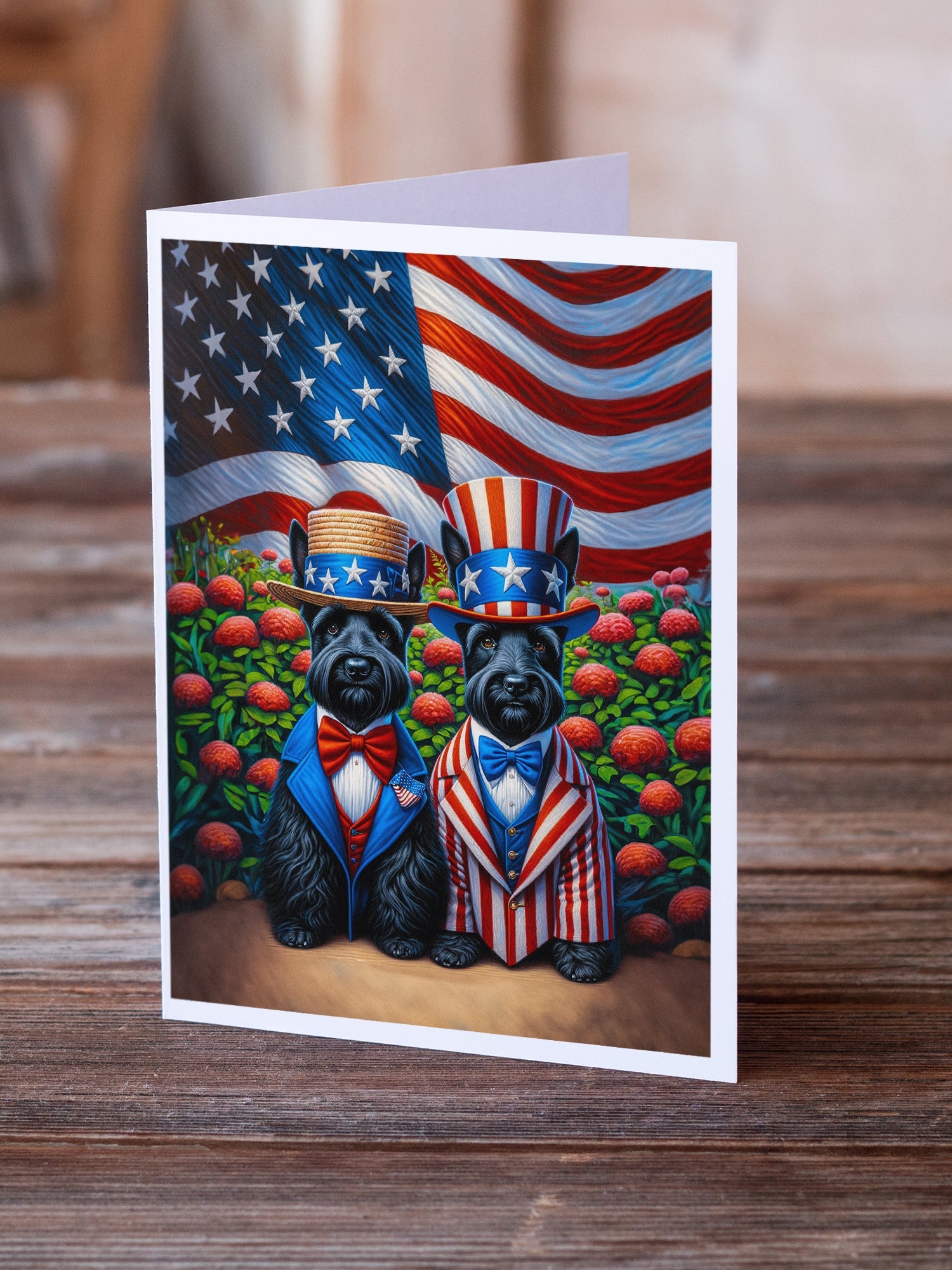 All American Scottish Terrier Greeting Cards Pack of 8 Blank Cards with Envelopes Whimsical A7 Size 5x7