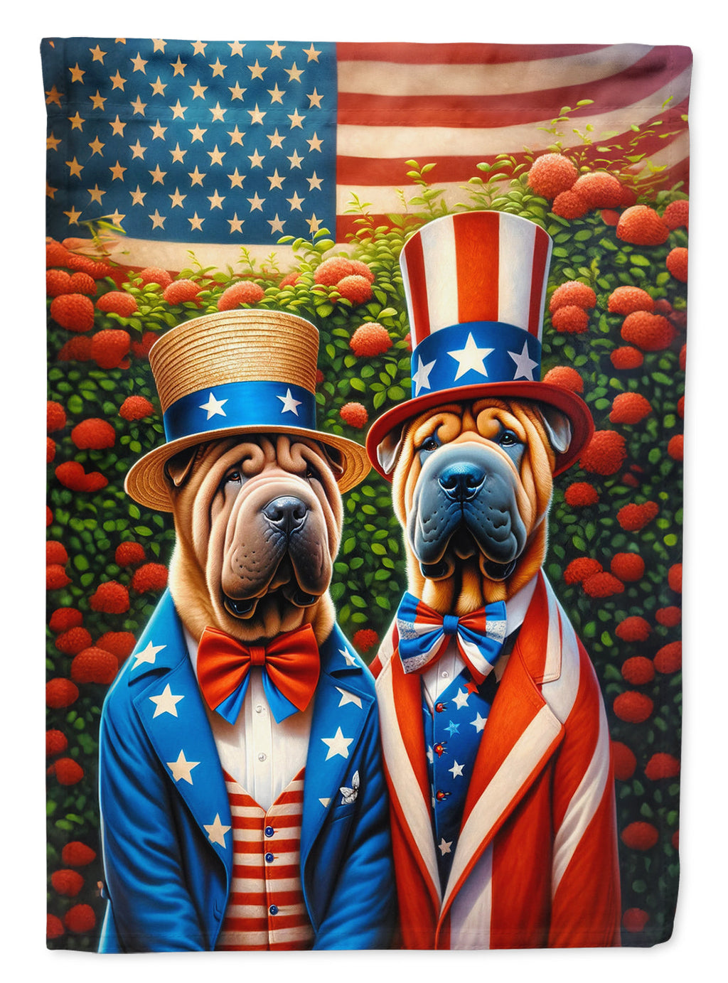 All American Shar Pei House Flag 28x40 Porch Sleeve Pole Decorative Outside Yard Banner Artwork Wall Hanging, Polyester