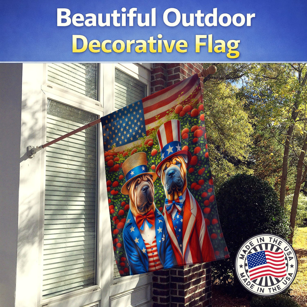 All American Shar Pei House Flag 28x40 Porch Sleeve Pole Decorative Outside Yard Banner Artwork Wall Hanging, Polyester