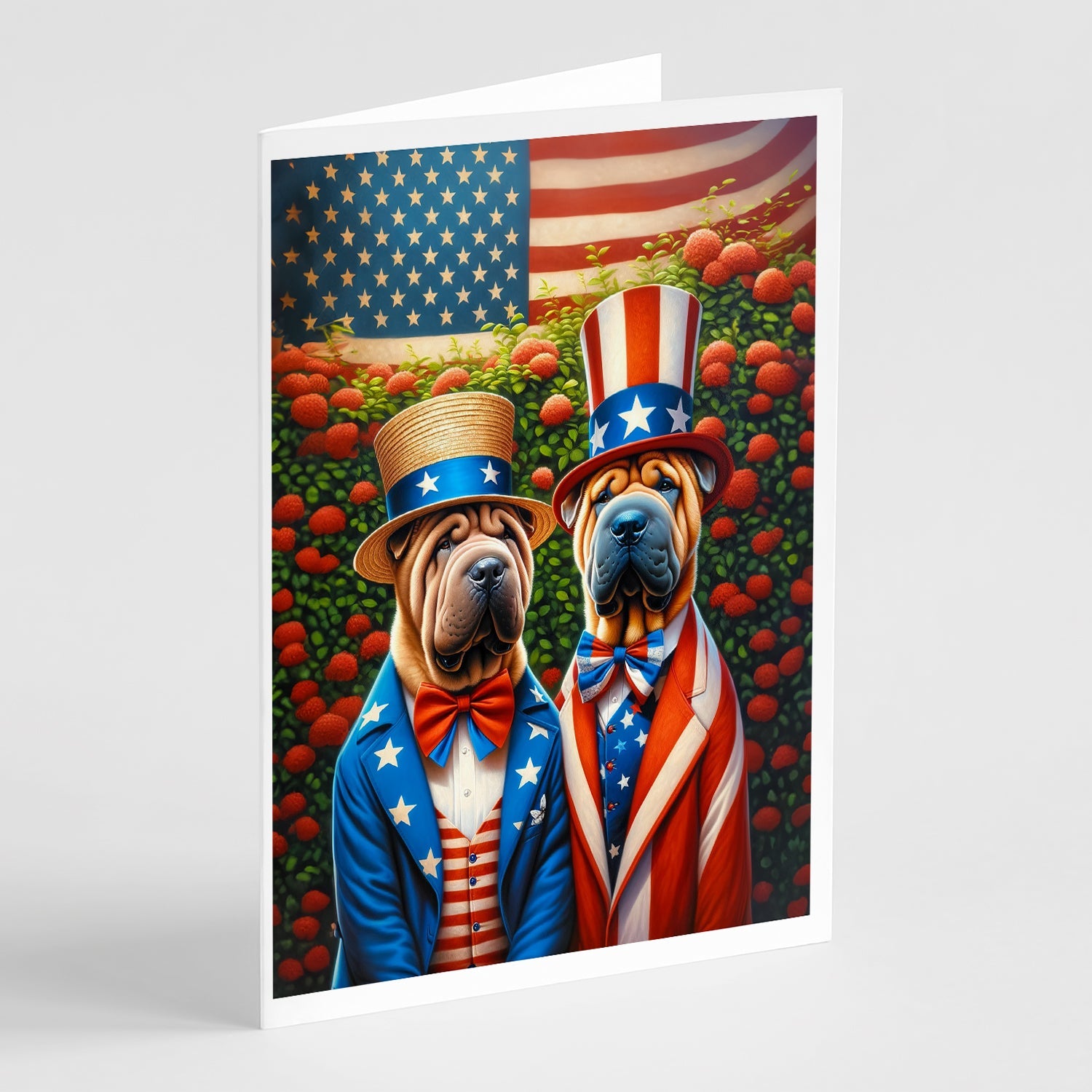All American Shar Pei Greeting Cards Pack of 8 Blank Cards with Envelopes Whimsical A7 Size 5x7