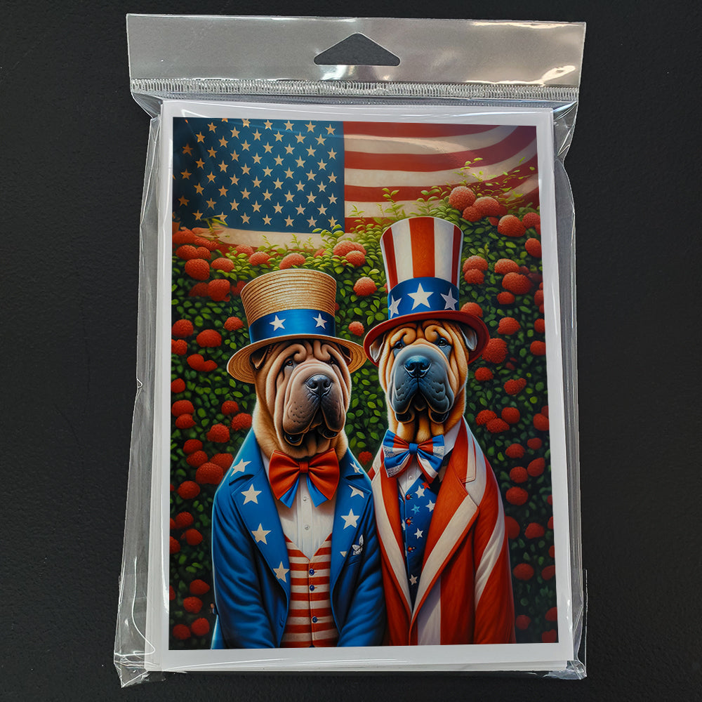 All American Shar Pei Greeting Cards Pack of 8 Blank Cards with Envelopes Whimsical A7 Size 5x7