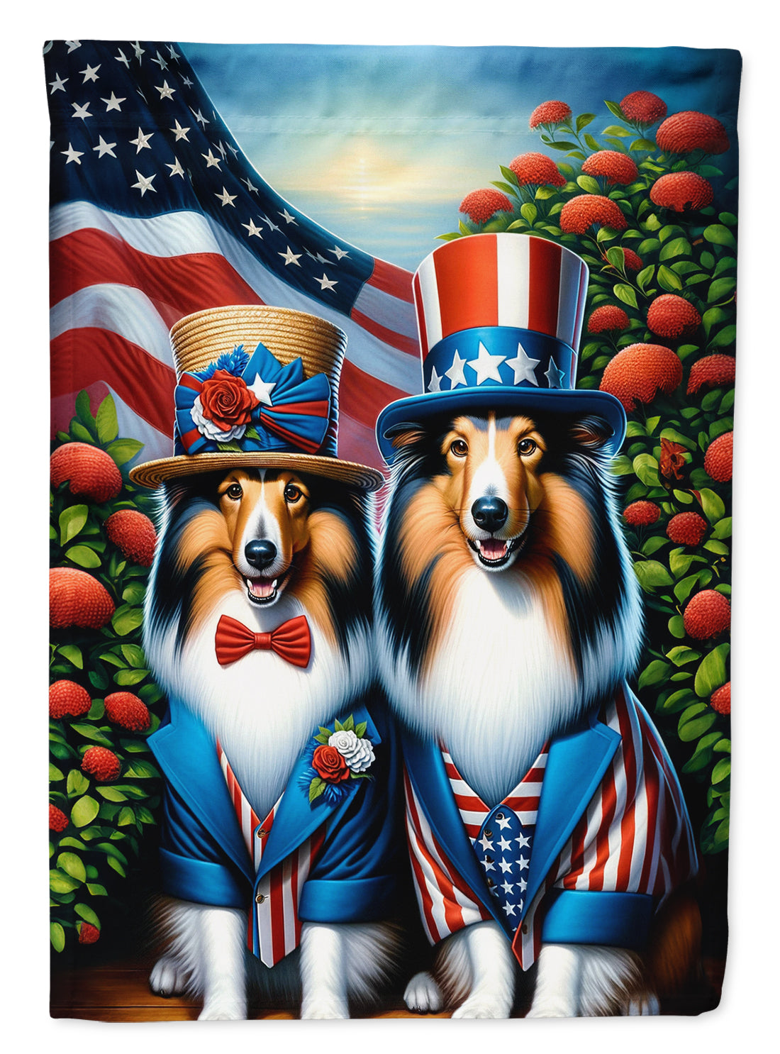 All American Sheltie House Flag 28x40 Porch Sleeve Pole Decorative Outside Yard Banner Artwork Wall Hanging, Polyester