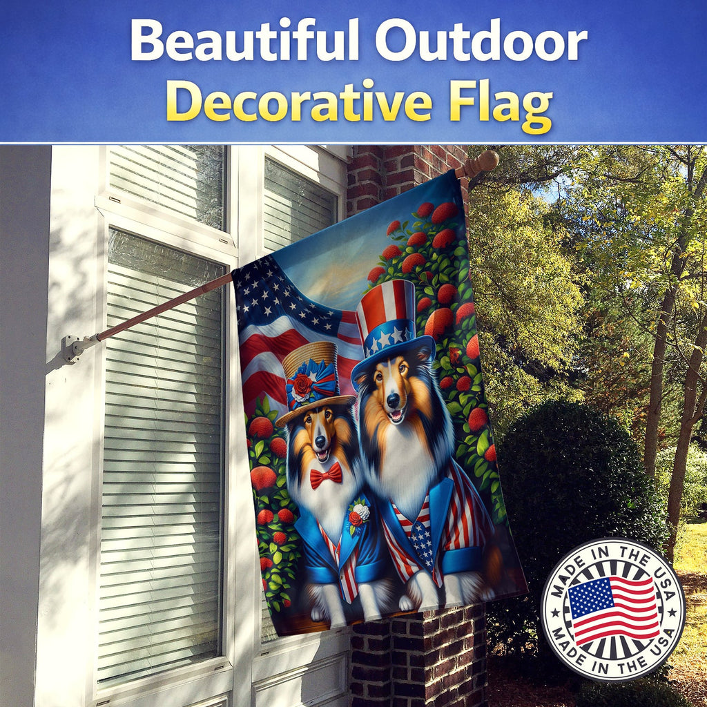 All American Sheltie House Flag 28x40 Porch Sleeve Pole Decorative Outside Yard Banner Artwork Wall Hanging, Polyester