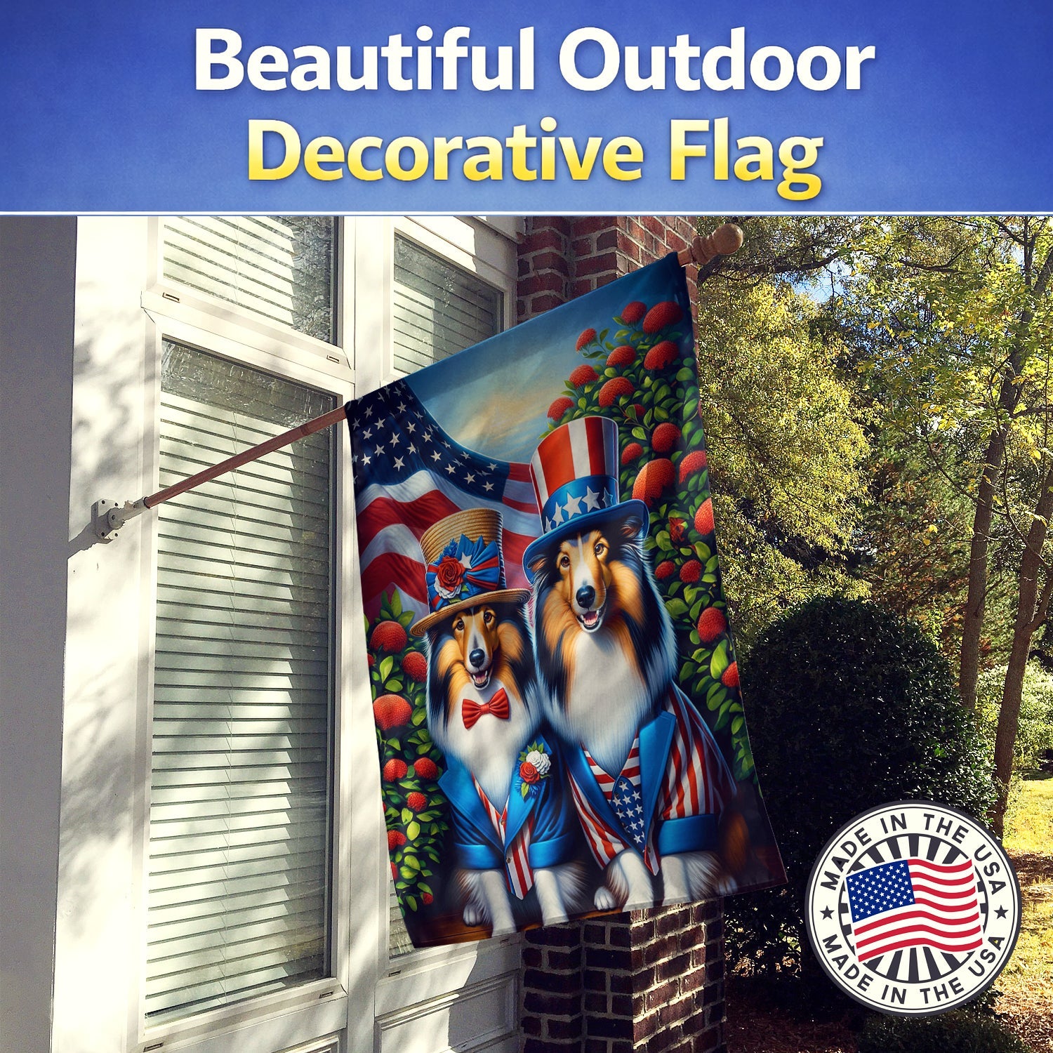 All American Sheltie House Flag 28x40 Porch Sleeve Pole Decorative Outside Yard Banner Artwork Wall Hanging, Polyester