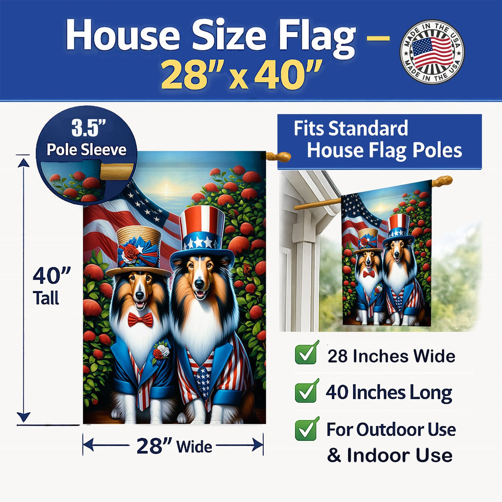 All American Sheltie House Flag 28x40 Porch Sleeve Pole Decorative Outside Yard Banner Artwork Wall Hanging, Polyester