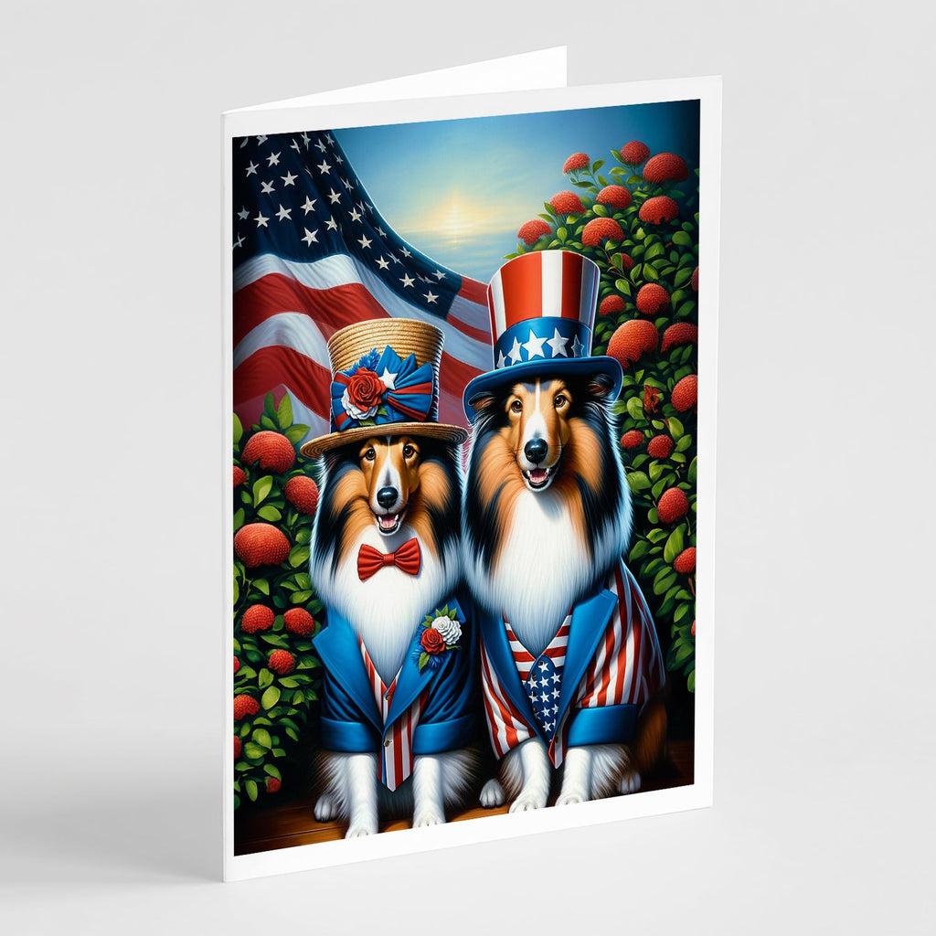All American Sheltie Greeting Cards Pack of 8 Blank Cards with Envelopes Whimsical A7 Size 5x7